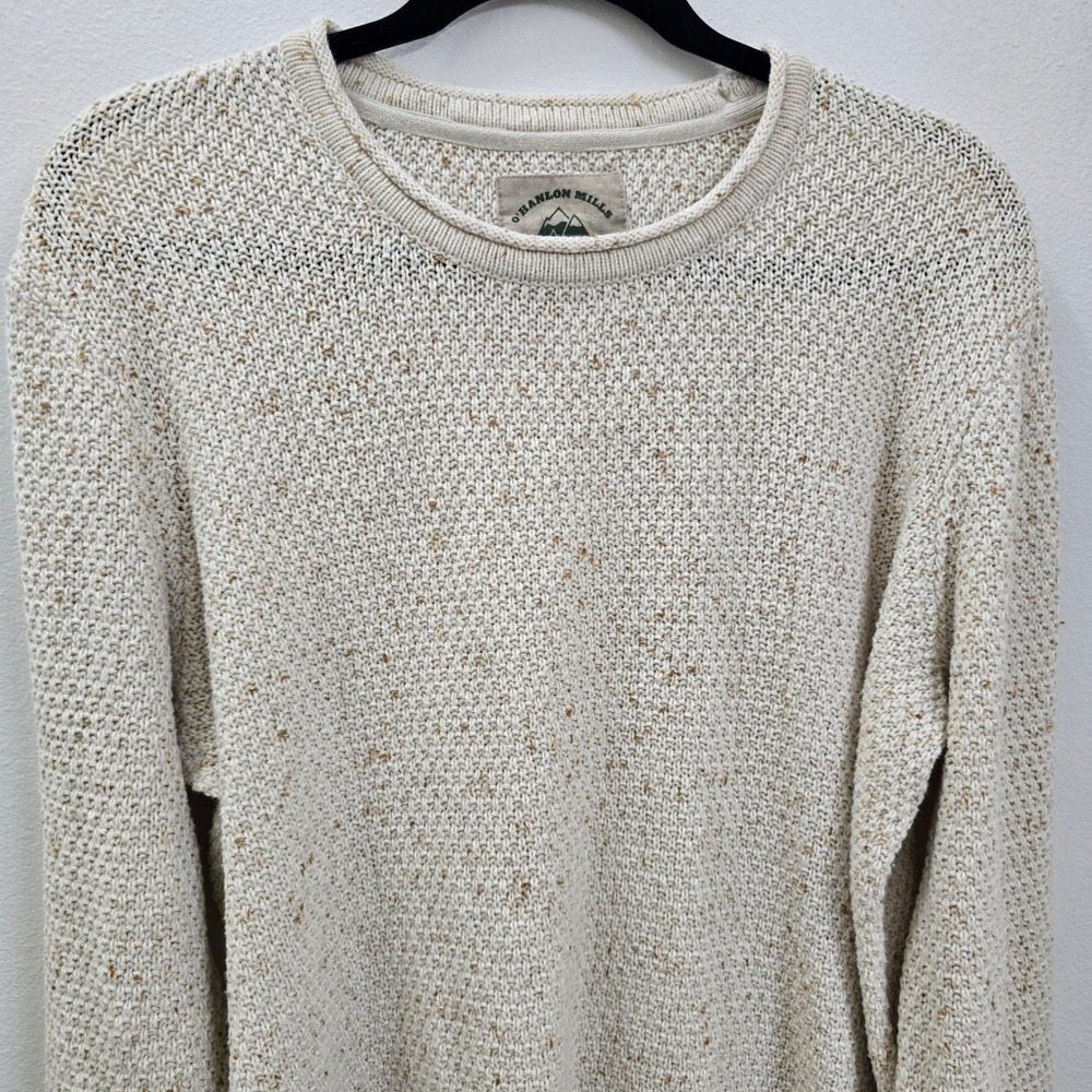 OHanlon Mills Mens Cream Textured Flecked‎ Cotton Blend Crewneck Sweater Size M